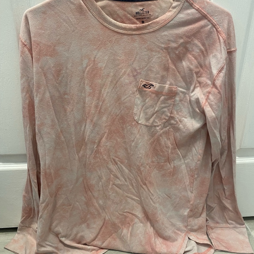 Hollister long sleeve pink tie dye look crew neck tee size small